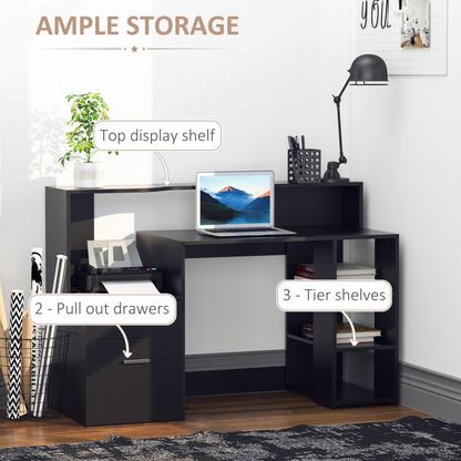 Computer Desk PC Table Modern Home Office Writing Workstation Furniture Printer Shelf Rack w/ Storage Drawer & Shelves (BLACK) by HOMCOM