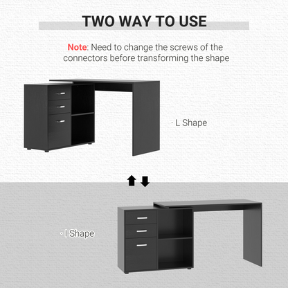 Computer Desk Table Workstation Home Office L Shape Drawer Shelf File Cabinet in Black by HOMCOM