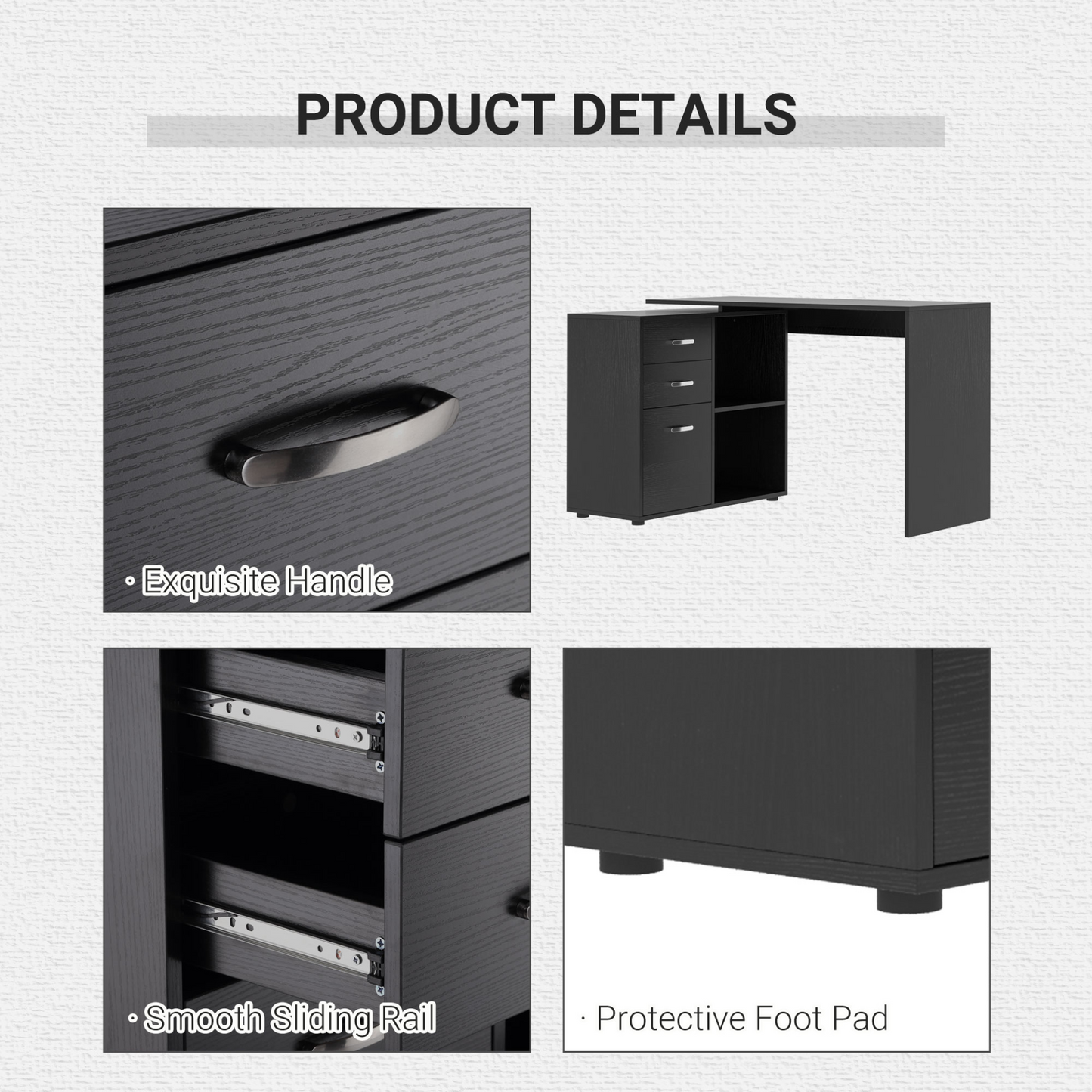 Computer Desk Table Workstation Home Office L Shape Drawer Shelf File Cabinet in Black by HOMCOM