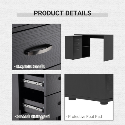 Computer Desk Table Workstation Home Office L Shape Drawer Shelf File Cabinet in Black by HOMCOM