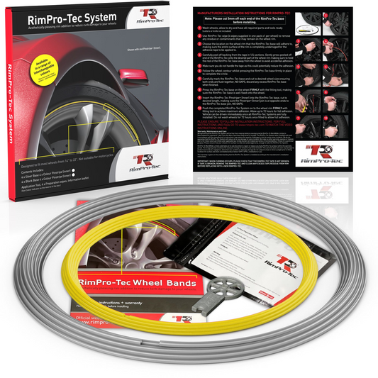 4x Silver Base's 4x Yellow  Pinstripe's / RimPro-Tec® Wheelbands™ car wheel styling kit