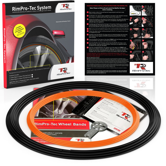 4x Black Base's 4x Orange Pinstripe's / RimPro-Tec® Wheelbands™ car wheel styling kit