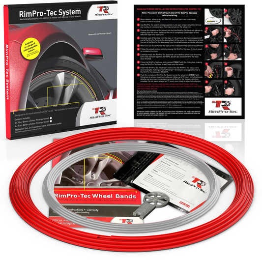 4x Red Base's 4x Silver Pinstripe's / RimPro-Tec® Wheelbands™ car wheel styling kit