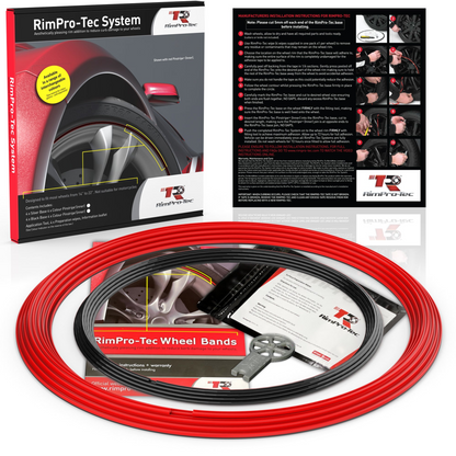 4x Red Base's 4x Black Pinstripe's / RimPro-Tec® Wheelbands™ Car Wheel Styling Kit