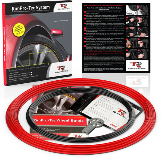 4x Red Base's 4x Black Pinstripe's / RimPro-Tec® Wheelbands™ Car Wheel Styling Kit