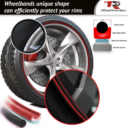 4x Red Base's 4x Black Pinstripe's / RimPro-Tec® Wheelbands™ Car Wheel Styling Kit