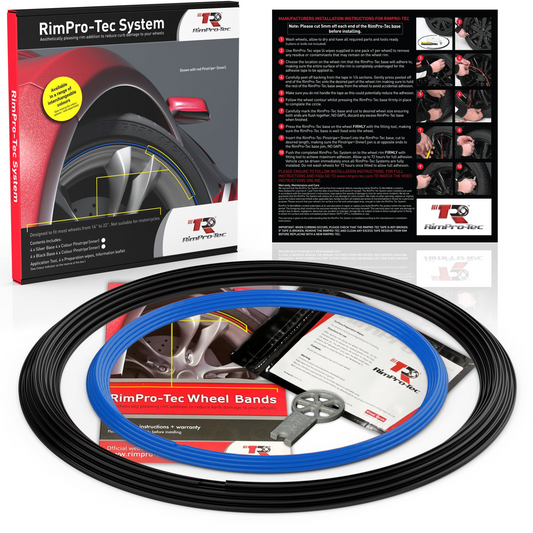 4x Black Base's 4x Light Blue Pinstripe's / RimPro-Tec® Wheelbands™ car wheel styling kit