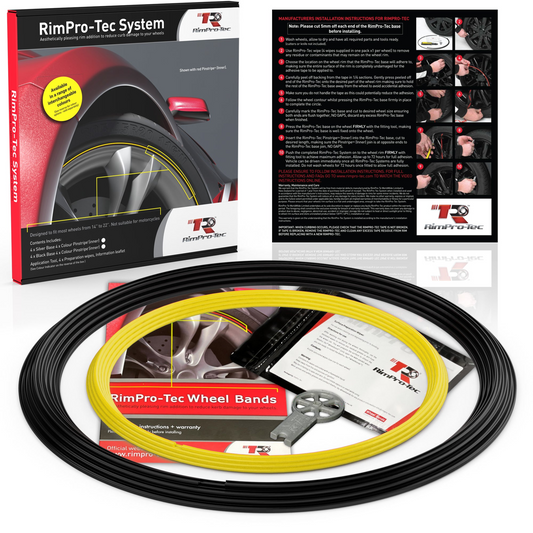 4x Black Base's 4x Yellow Pinstripe's / RimPro-Tec® Wheelbands™ car wheel styling kit