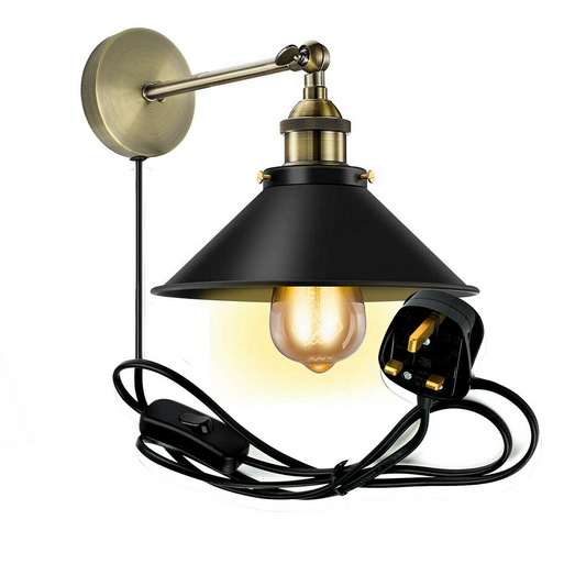 Vintage Plug-In Wall Light Black Sconce E27 Lamp~2271
