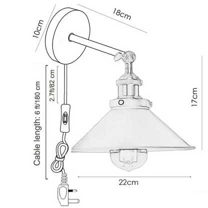 Vintage Plug-In Wall Light Black Sconce E27 Lamp~2271