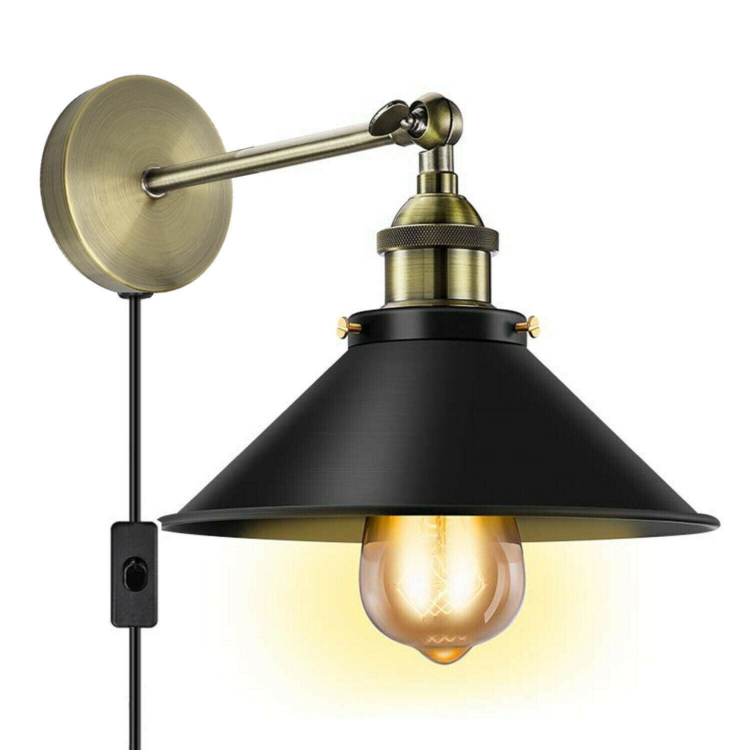 Vintage Plug-In Wall Light Black Sconce E27 Lamp~2271