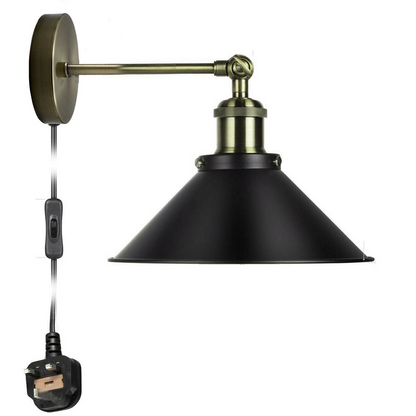 Vintage Plug-In Wall Light Black Sconce E27 Lamp~2271