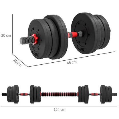 20kg 2 IN 1 Adjustable Dumbbells Weight Set, Dumbbell Hand Weight Barbell for Body Fitness, Lifting Training for Home, Office, Gym, Black by HOMCOM