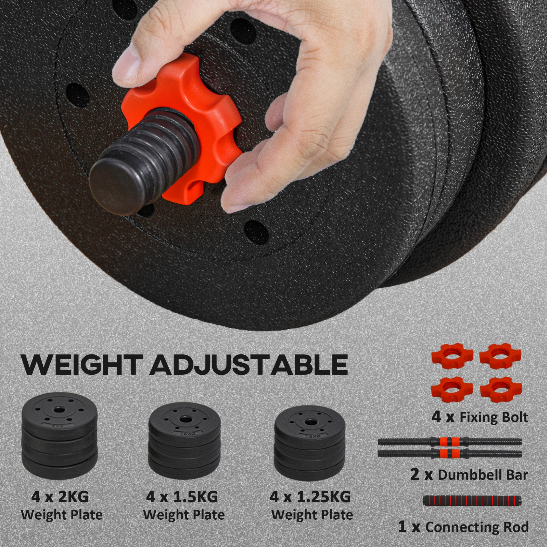 20kg 2 IN 1 Adjustable Dumbbells Weight Set, Dumbbell Hand Weight Barbell for Body Fitness, Lifting Training for Home, Office, Gym, Black by HOMCOM