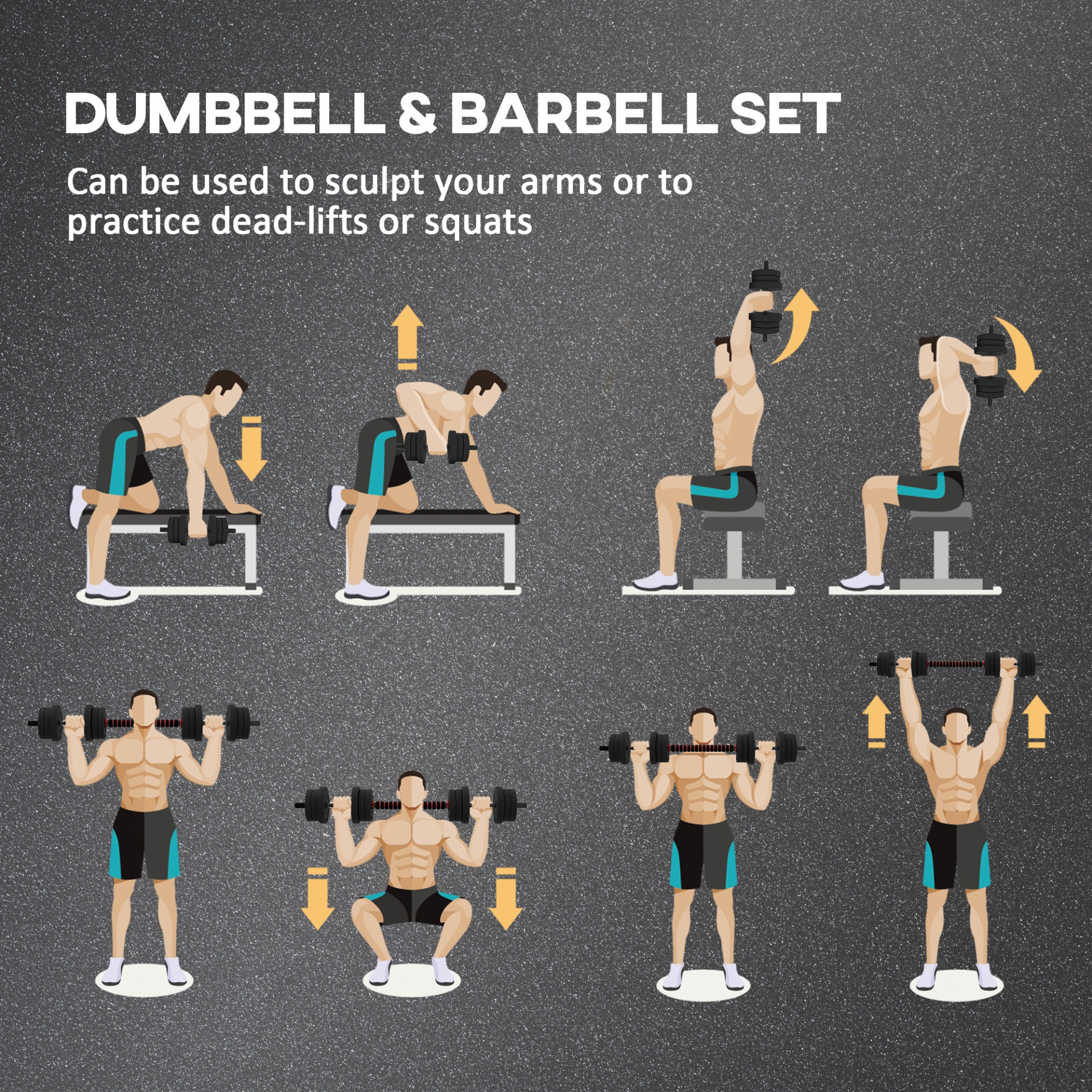 20kg 2 IN 1 Adjustable Dumbbells Weight Set, Dumbbell Hand Weight Barbell for Body Fitness, Lifting Training for Home, Office, Gym, Black by HOMCOM