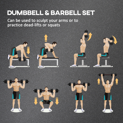 20kg 2 IN 1 Adjustable Dumbbells Weight Set, Dumbbell Hand Weight Barbell for Body Fitness, Lifting Training for Home, Office, Gym, Black by HOMCOM