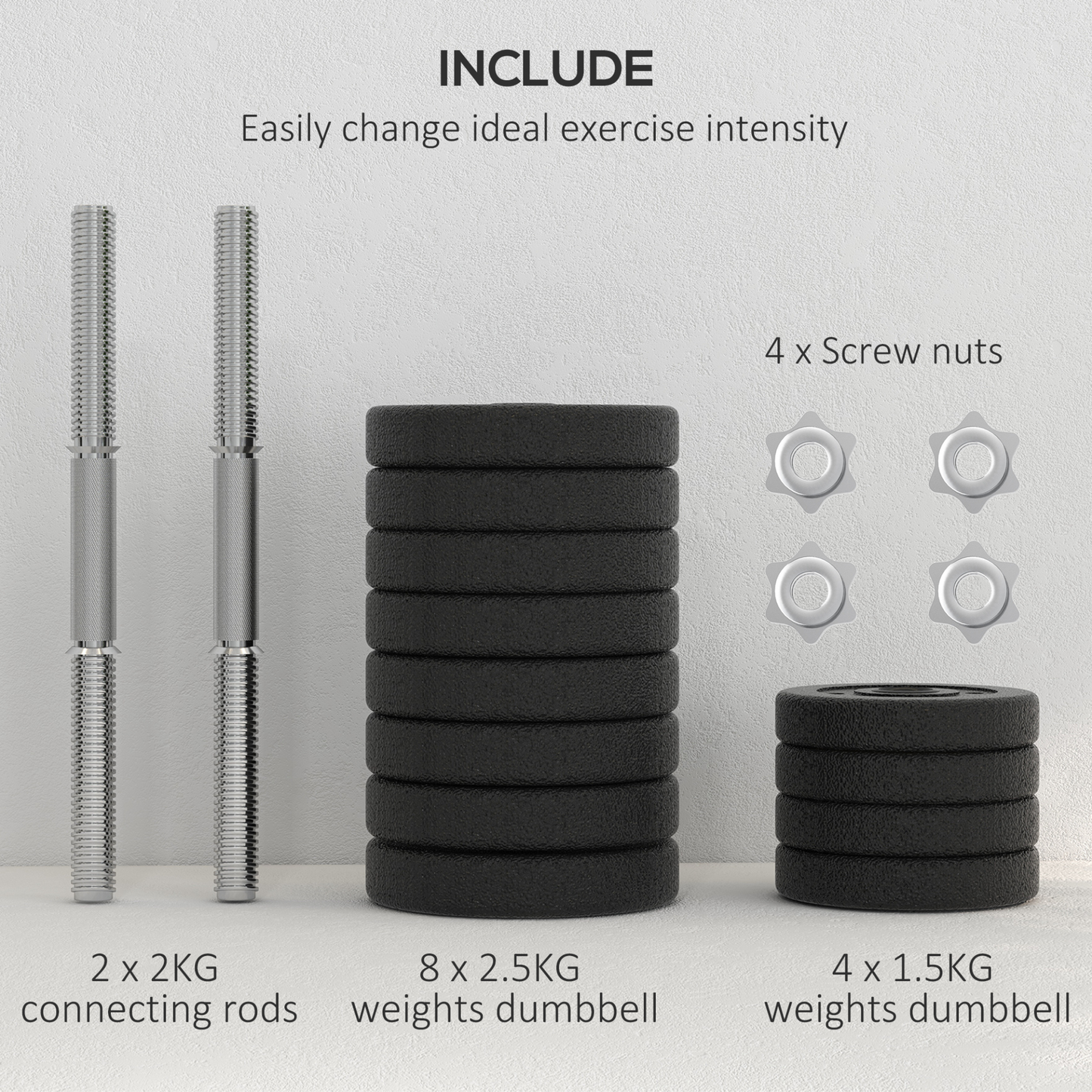 30KG Adjustable Dumbbells Set, Hand Weights Set for Home Gym Weight Lifting Training | HOMCOM
