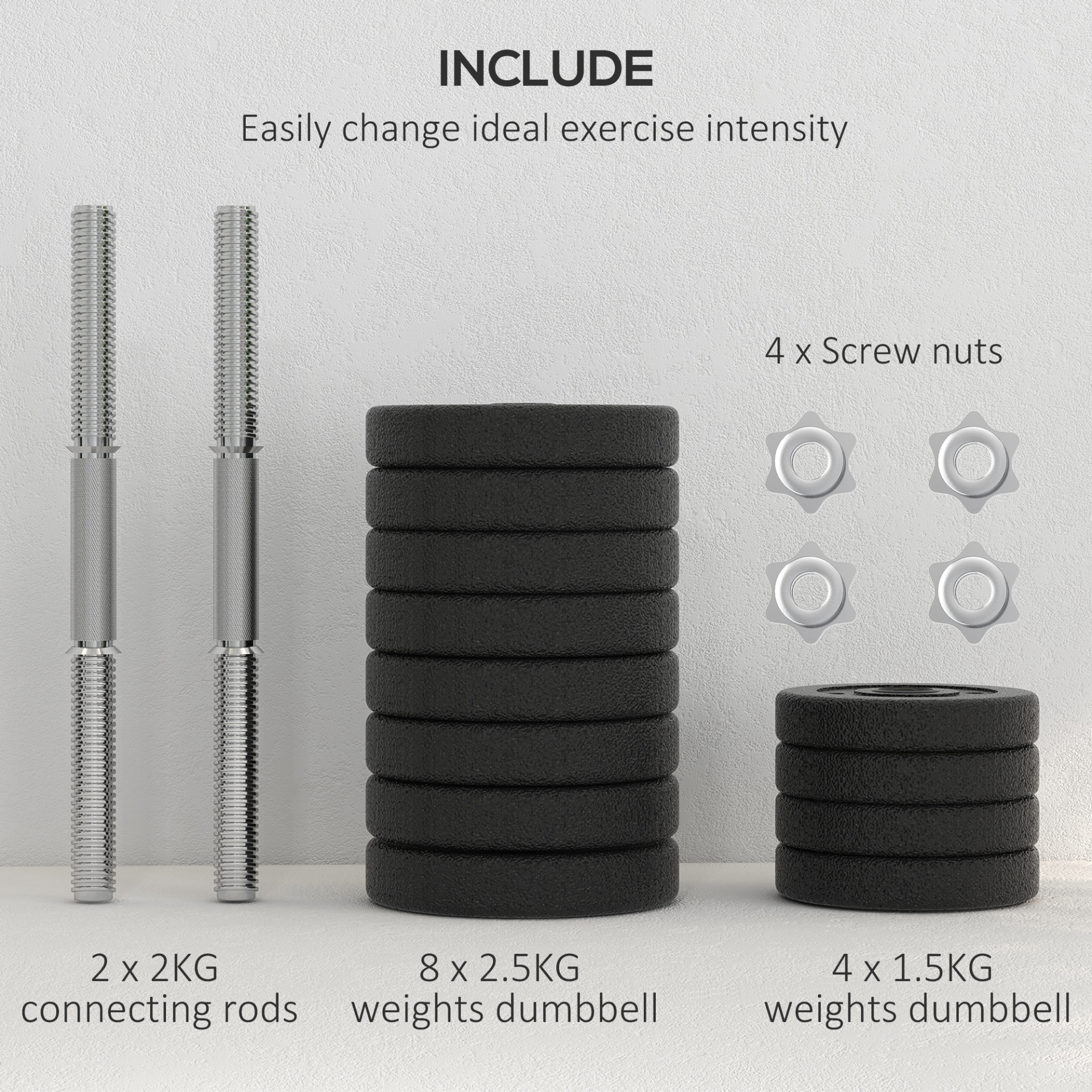 30KG Adjustable Dumbbells Set, Hand Weights Set for Home Gym Weight Lifting Training | HOMCOM