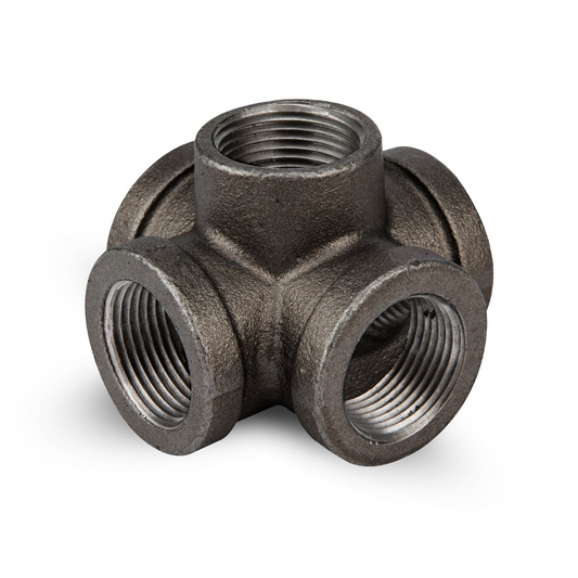 5 Way Pipe Fitting Malleable Iron Black Outlet Cross~1836