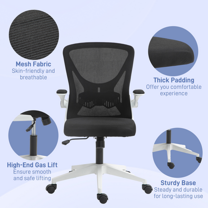 Mesh Office Chair with Flip-Up Armrests, Adjustable Height, Tilt, Ergonomic Desk Chair, Black & White | Vinsetto