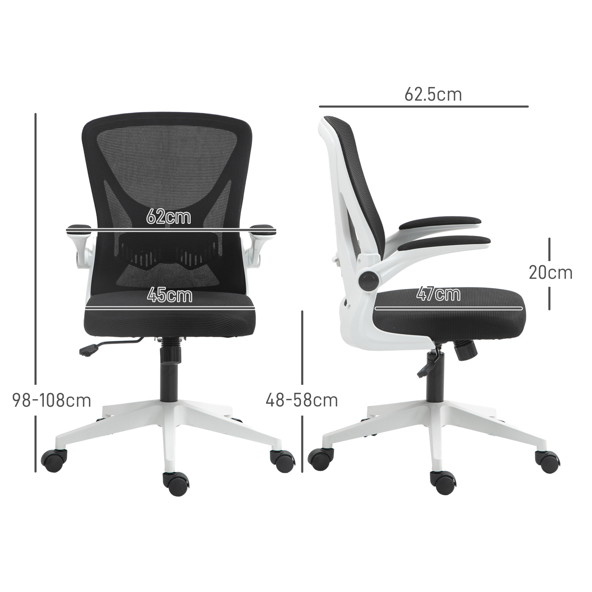 Mesh Office Chair with Flip-Up Armrests, Adjustable Height, Tilt, Ergonomic Desk Chair, Black & White | Vinsetto