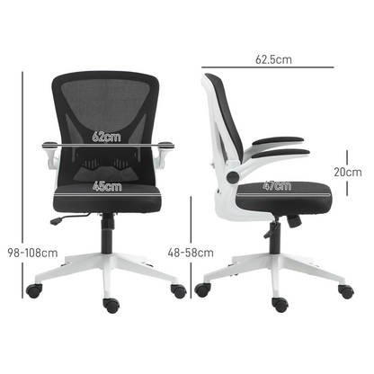 Mesh Office Chair with Flip-Up Armrests, Adjustable Height, Tilt, Ergonomic Desk Chair, Black & White | Vinsetto