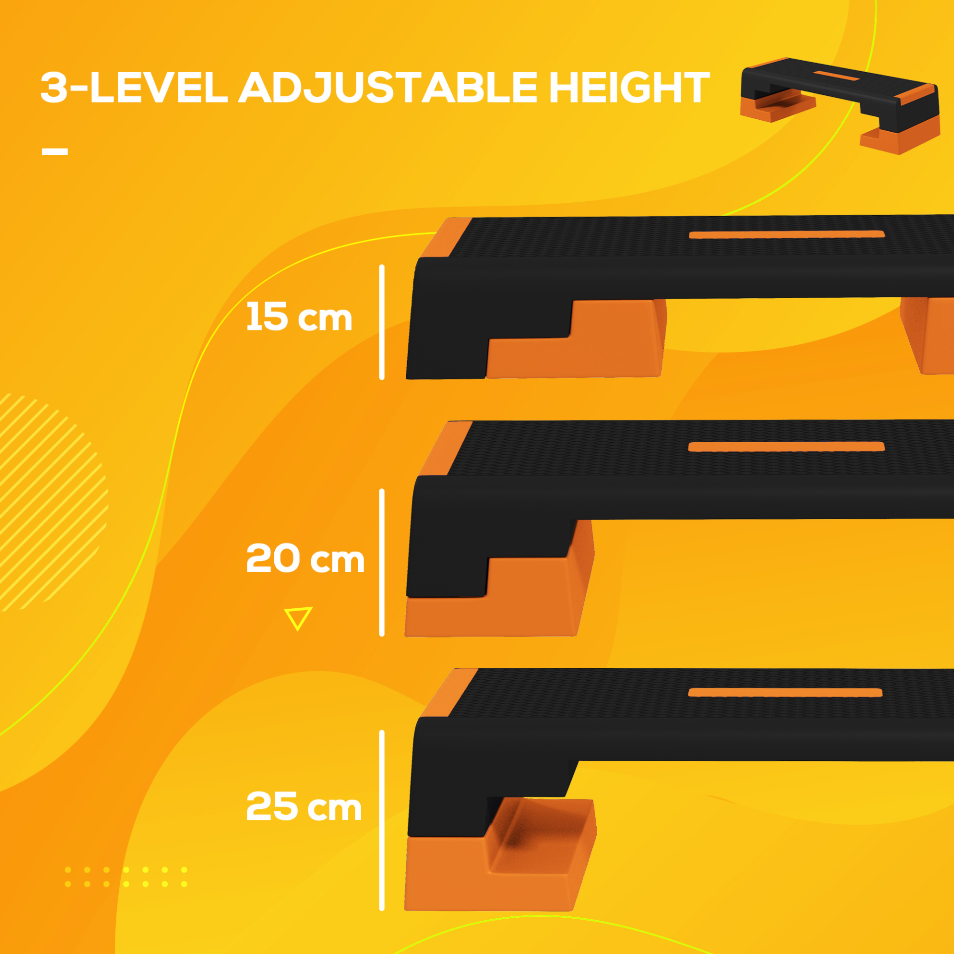 15cm/20cm/25cm Exercise Stepper for Home Workout, Aerobic Step Platform, Orange | SPORTNOW