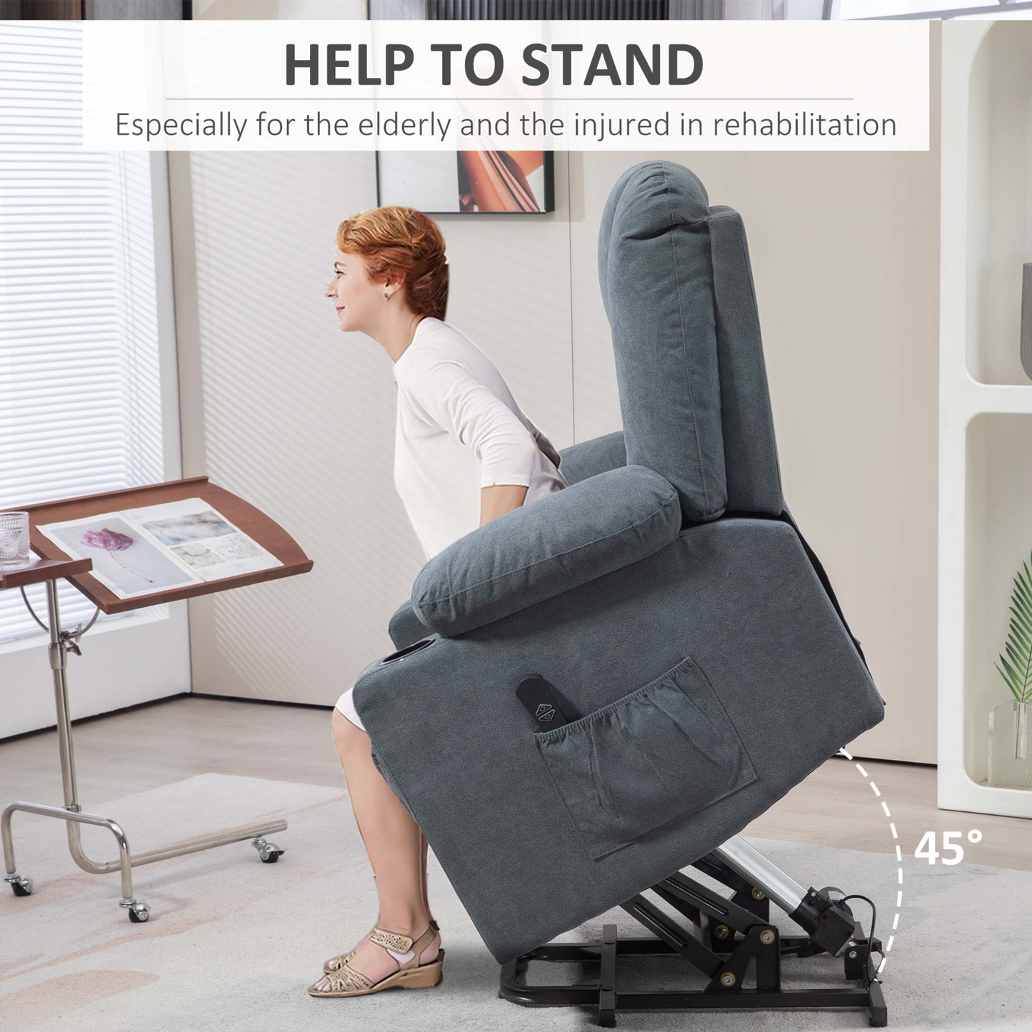 Oversized Riser and Recliner Chairs for the Elderly, Fabric Upholstered Lift Chair for Living Room w/ Remote Control, Side Pockets | HOMCOM