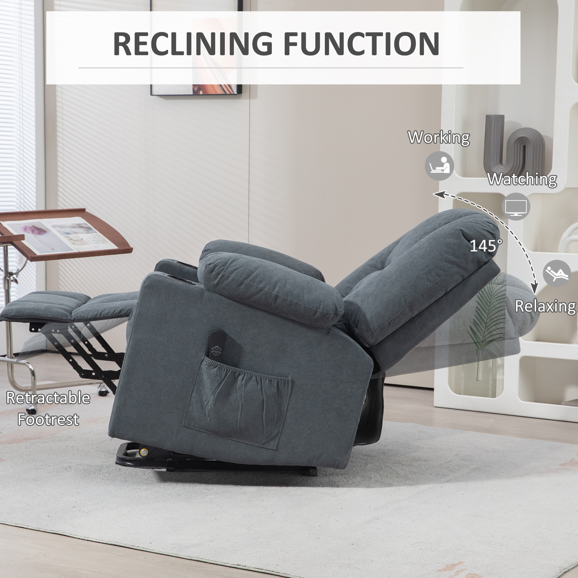 Oversized Riser and Recliner Chairs for the Elderly, Fabric Upholstered Lift Chair for Living Room w/ Remote Control, Side Pockets | HOMCOM