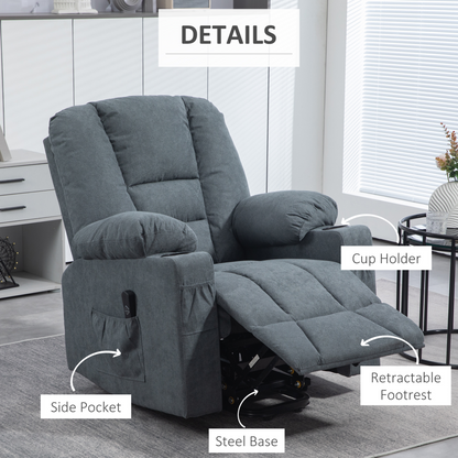 Oversized Riser and Recliner Chairs for the Elderly, Fabric Upholstered Lift Chair for Living Room w/ Remote Control, Side Pockets | HOMCOM