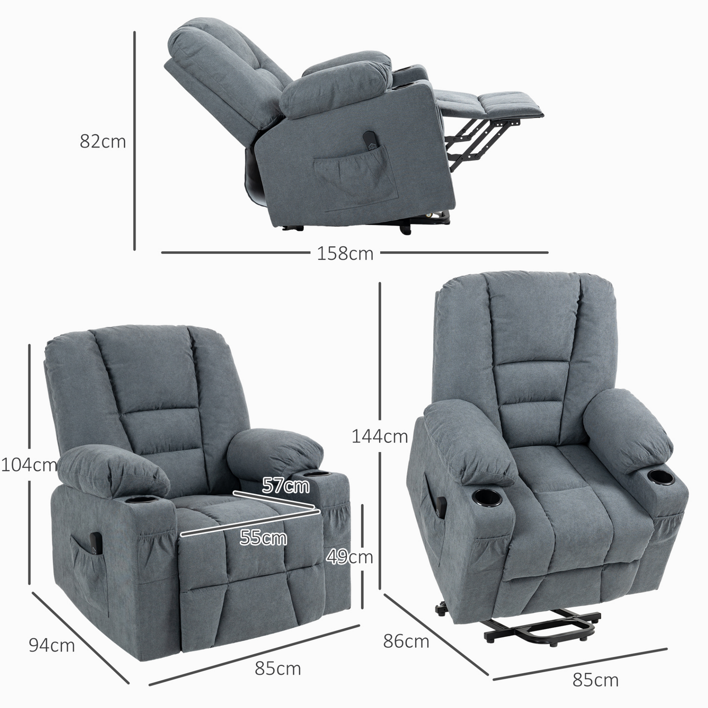 Oversized Riser and Recliner Chairs for the Elderly, Fabric Upholstered Lift Chair for Living Room w/ Remote Control, Side Pockets | HOMCOM
