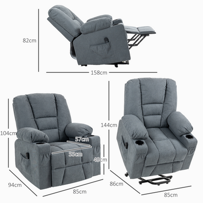 Oversized Riser and Recliner Chairs for the Elderly, Fabric Upholstered Lift Chair for Living Room w/ Remote Control, Side Pockets | HOMCOM