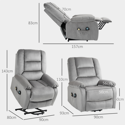 Electric Riser and Recliner Chair with Vibration Massage, Heat, Side Pocket, Grey by HOMCOM