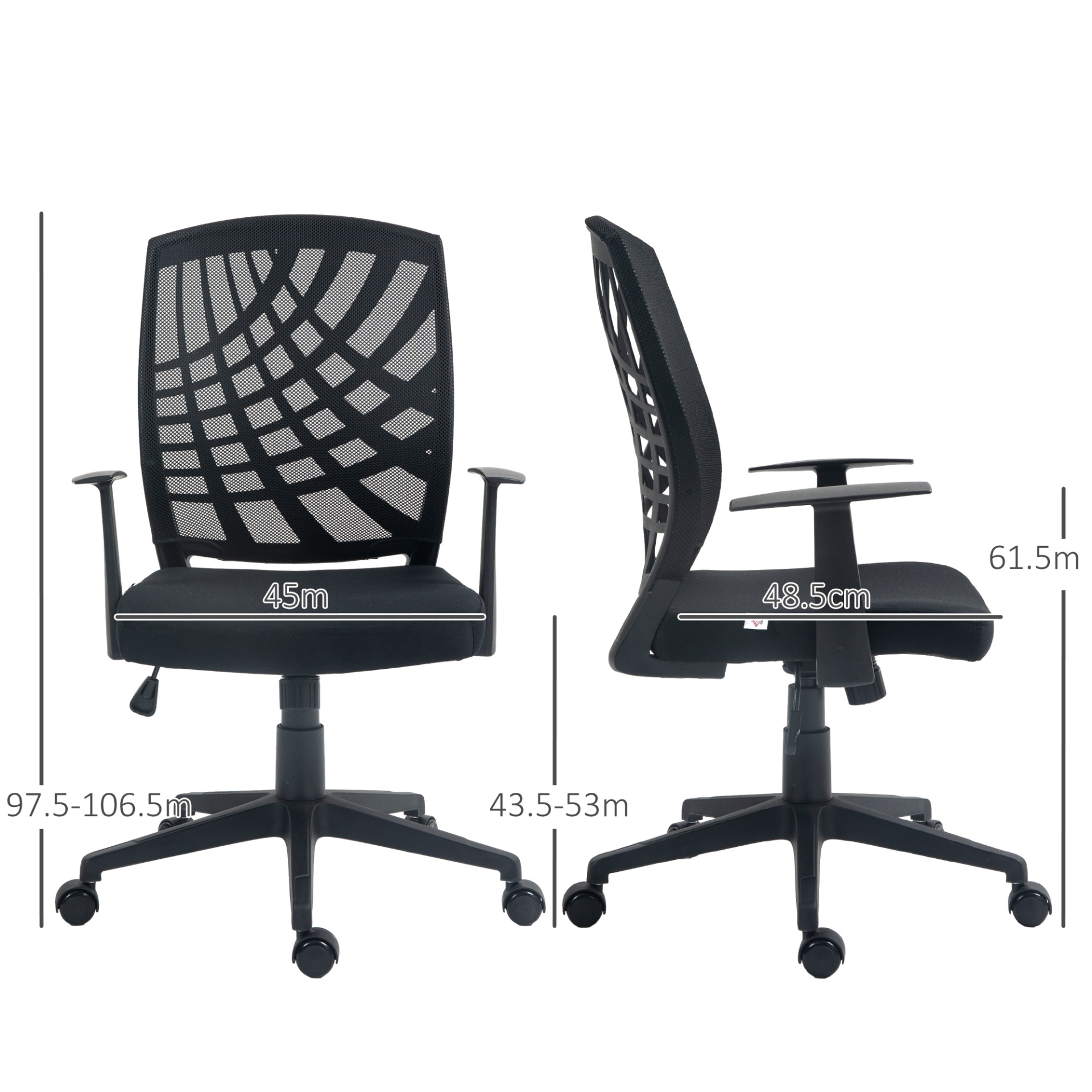 Ergonomic Office Chair, Height Adjustable Mesh Chair, Desk Chair with Swivel Wheels for Home Office, Black | HOMCOM