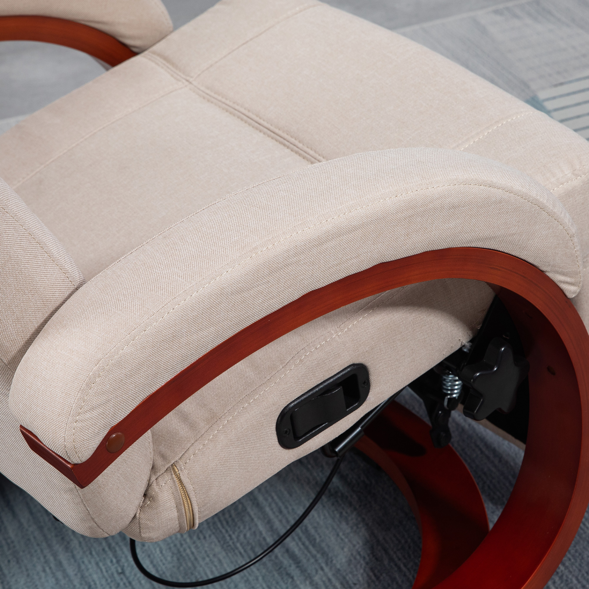 Swivel Recliner Chair with Extended Footrest, Manual Reclining Armchair with Wood Base for Living Room, Bedroom, Beige | HOMCOM