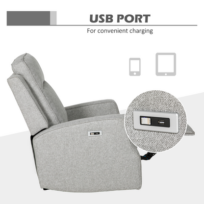 Electric Recliner Armchair, Recliner Chair with Adjustable Leg Rest, USB Port in Grey | HOMCOM
