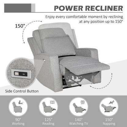 Electric Recliner Armchair, Recliner Chair with Adjustable Leg Rest, USB Port in Grey | HOMCOM