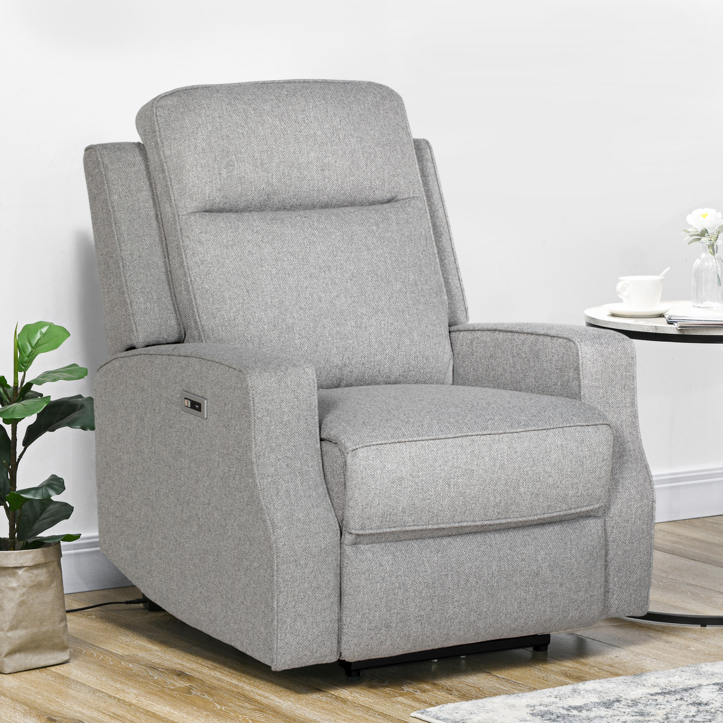Electric Recliner Armchair, Recliner Chair with Adjustable Leg Rest, USB Port in Grey | HOMCOM