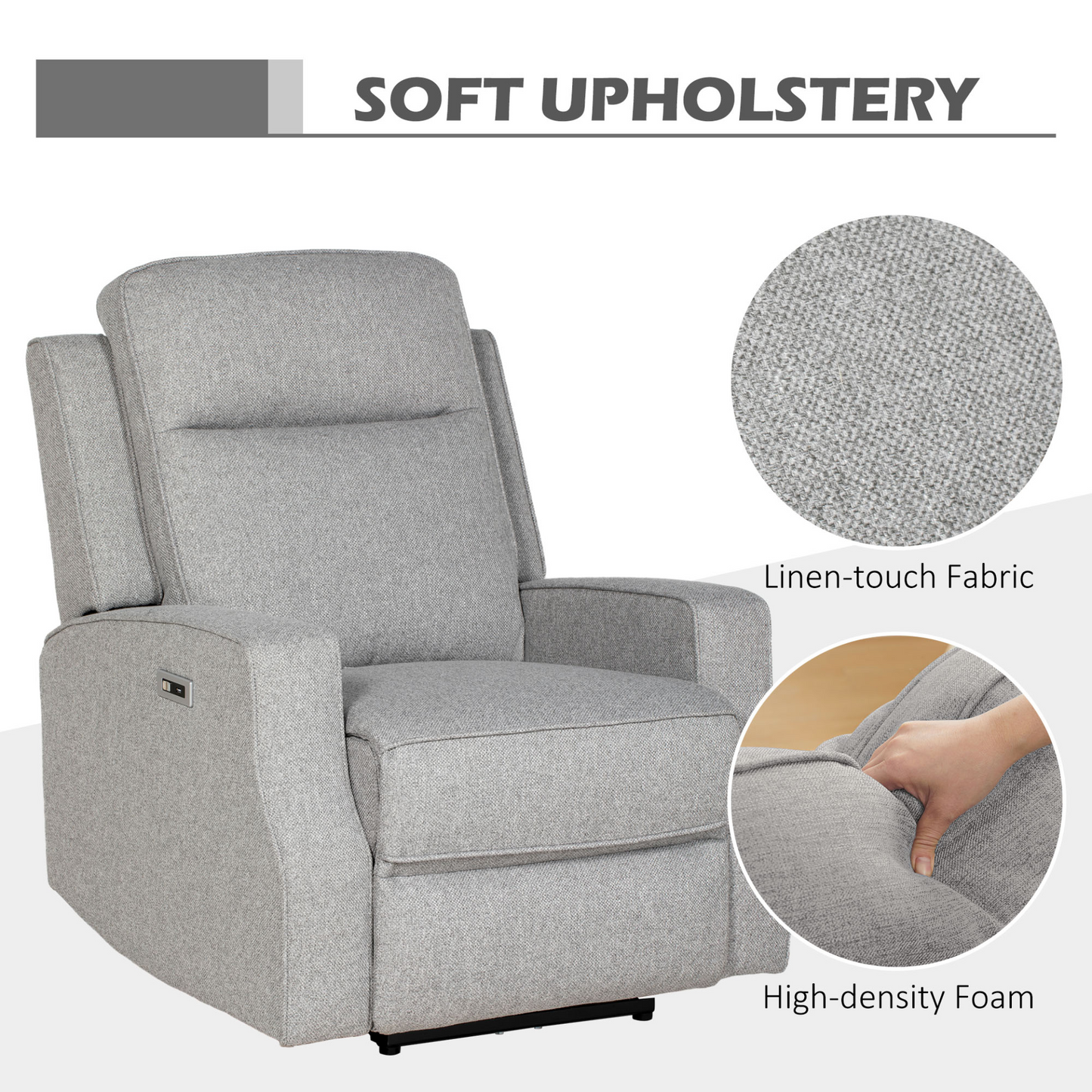 Electric Recliner Armchair, Recliner Chair with Adjustable Leg Rest, USB Port in Grey | HOMCOM