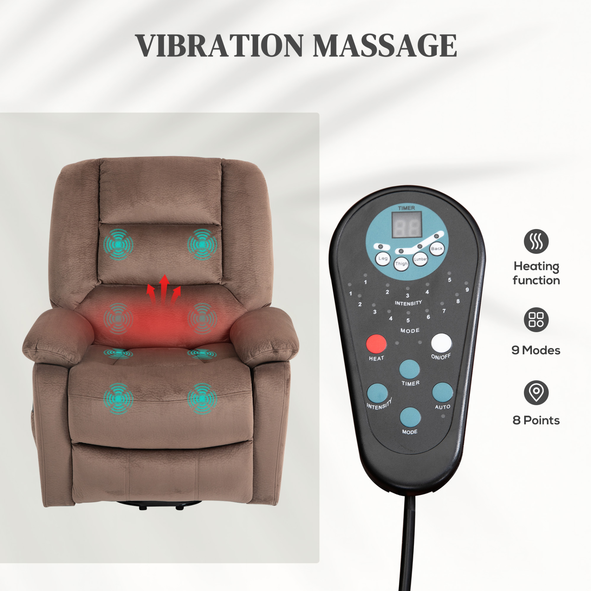 Electric Riser and Recliner Chair with Vibration Massage, Heat, Side Pocket, Brown | HOMCOM