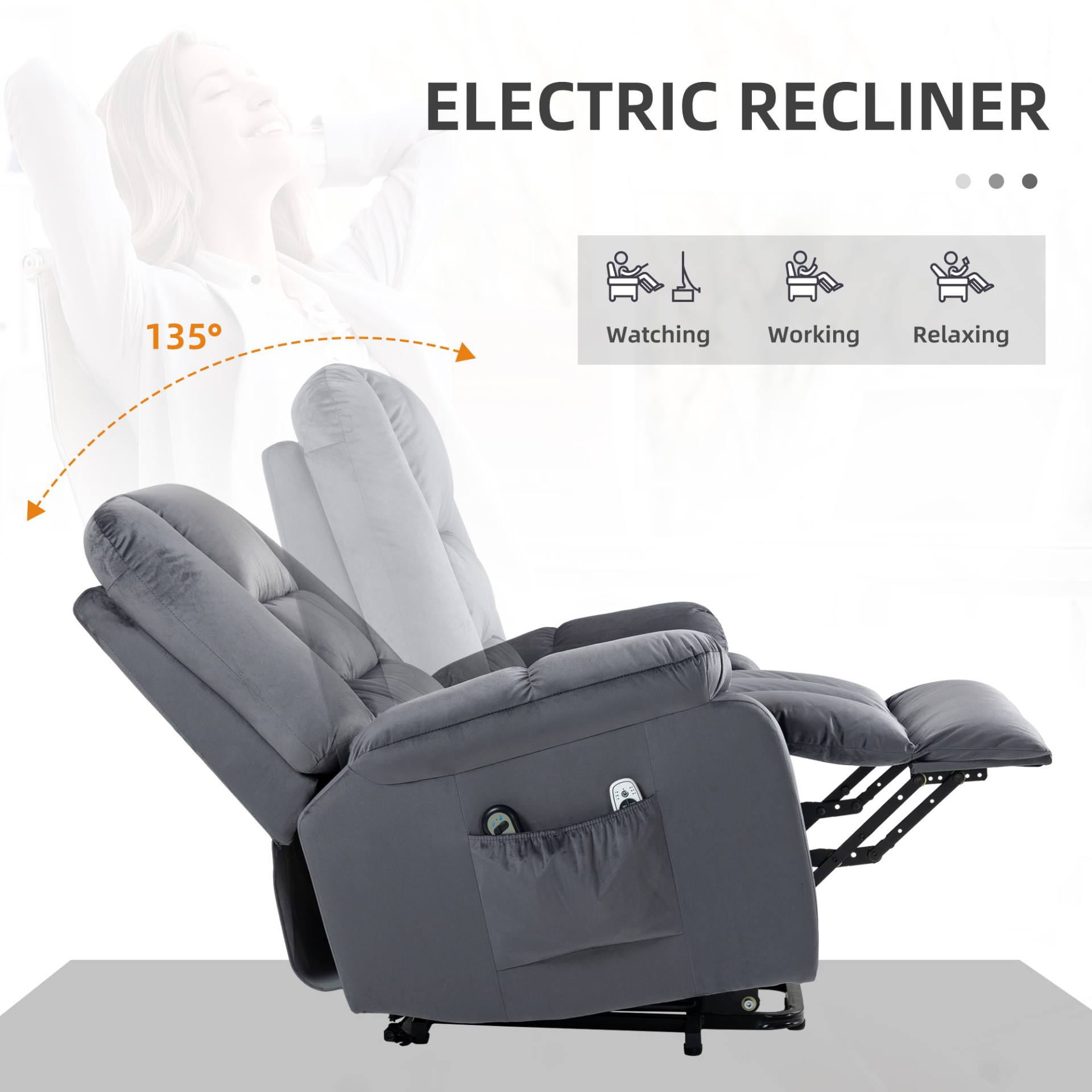 Lift Chair, Quick Assembly, Electric Riser and Recliner Chair with Vibration Massage, Heat, Side Pockets, Grey | HOMCOM