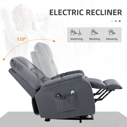 Lift Chair, Quick Assembly, Electric Riser and Recliner Chair with Vibration Massage, Heat, Side Pockets, Grey | HOMCOM