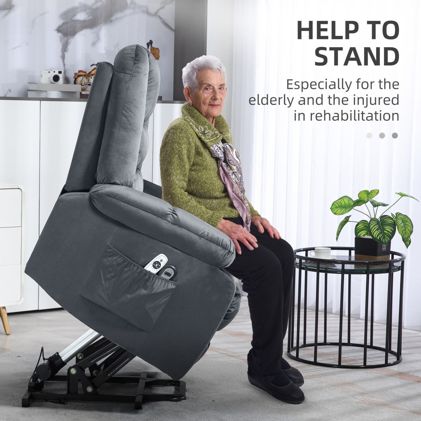 Lift Chair, Quick Assembly, Electric Riser and Recliner Chair with Vibration Massage, Heat, Side Pockets, Grey | HOMCOM