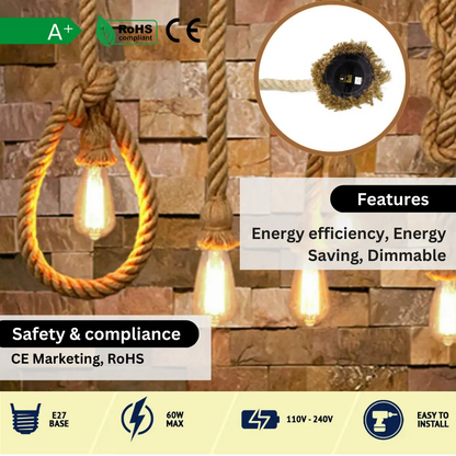 2m Rope Cage Vintage Ceiling Pendant Light ~3618