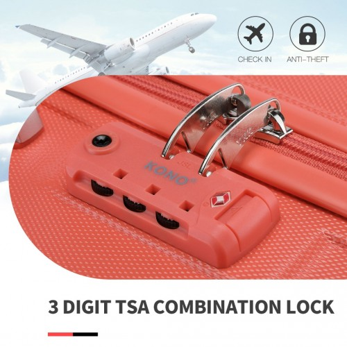 K1871-1L - Kono ABS 24 Inch Sculpted Horizontal Design Suitcase - Coral