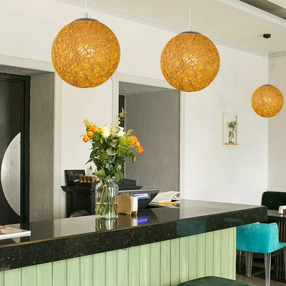 Yellow Modern Lattice Wicker Rattan Globe Ball Style Ceiling Pendant Light Lampshade~3642
