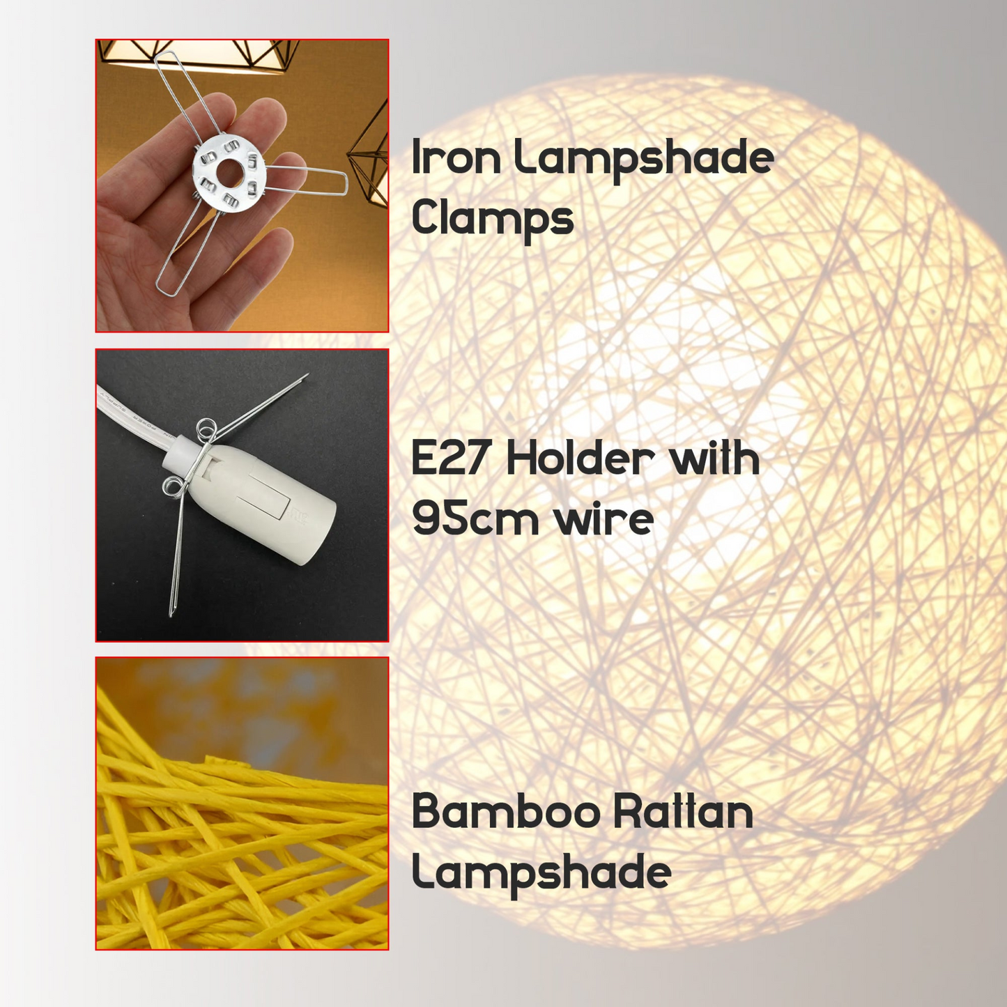 Yellow Modern Lattice Wicker Rattan Globe Ball Style Ceiling Pendant Light Lampshade~3642