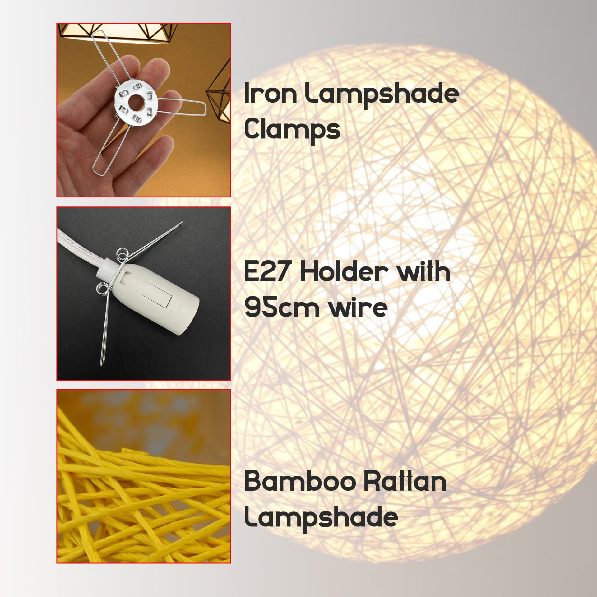 Yellow Modern Lattice Wicker Rattan Globe Ball Style Ceiling Pendant Light Lampshade~3642