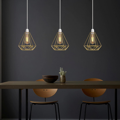 Metal Pendant Gold Light Shade Geometric Wire Cage ~1904