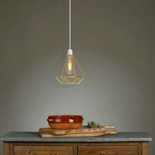 Metal Pendant Gold Light Shade Geometric Wire Cage ~1904